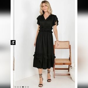 Bohme Black Ruffle Midi Dress